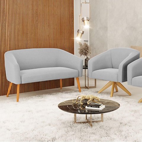 Sofá Stella 2 Lugares 1 Poltrona Base Giratória Suede Cinza D'Rossi