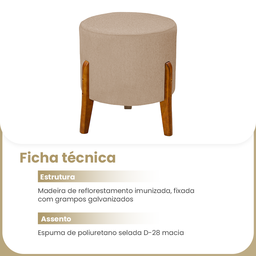 Puff Banqueta Painita Linho Redonda 3 Pés em Madeira Bege - 2