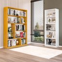 Ver imagem 1 de Conjunto com Estante Multiuso 5 Nichos Montreal e Estante para Livros 4 Prateleiras Seattle Branco/Freijó Yescasa
