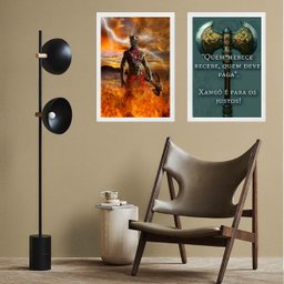 Kit 2 Quadros Orixá Xangô - Justiça 24x18cm - com Vidro:madeira Branca - 2