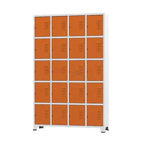 Armário Roupeiro de Aço para Vestiário 20 Portas Locker Laranja com Chave
