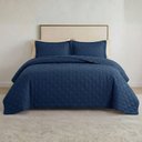 Ver imagem 3 de Kit Cobre Leito Colcha Charlote Casal 3 Peças Dupla Face Liso Classic - Azul Marinho - 100% Polié