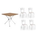 Ver imagem 1 de Conjunto: Mesa Sala Jantar Loire C/ Tampo de Madeira 90cm + 4 Cadeiras Portugal Cromada/branco 106