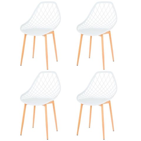 Kit 4 Cadeiras Cloe Kaila Anm8196f Anima Office em Polipropileno Branco Base Metal Simulando Madeira