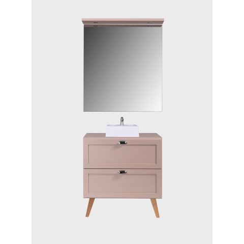 Gabinete para Banheiro com Tampo Cuba e Espelho com LED 80cm Retro MDF Rosa Milano - On Móveis