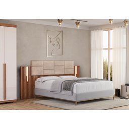 Cabeceira Cama de Casal Estofada com Ripado 2,50 x 1,05 Com Led Alice - DJ Móveis - 2 Cabeceira Cama de Casal Estofada com Ripado 2,50 x 1,05 Com Led Alice - DJ Móveis - 2