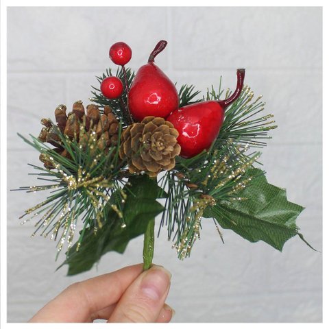 Kit 6 Ramos Pera Decoração de Natal Artificial com Brilho 16cm