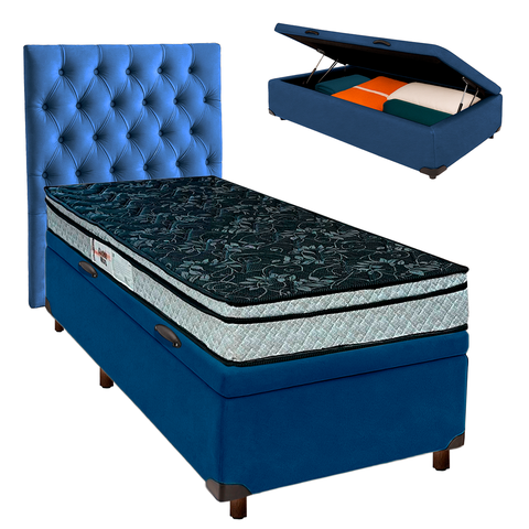 Kit Cama Box Bau + Cabeceira + Colchão Solteiro D28 - Conforto - Paropas