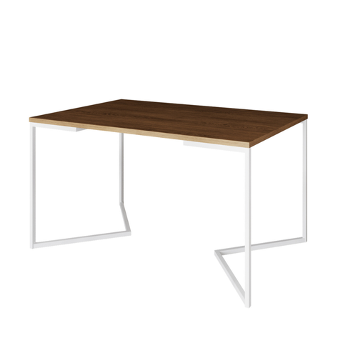 Mesa de Jantar Industrial Base De Ferro Branco em V Tampo 137x90 Amêndoa