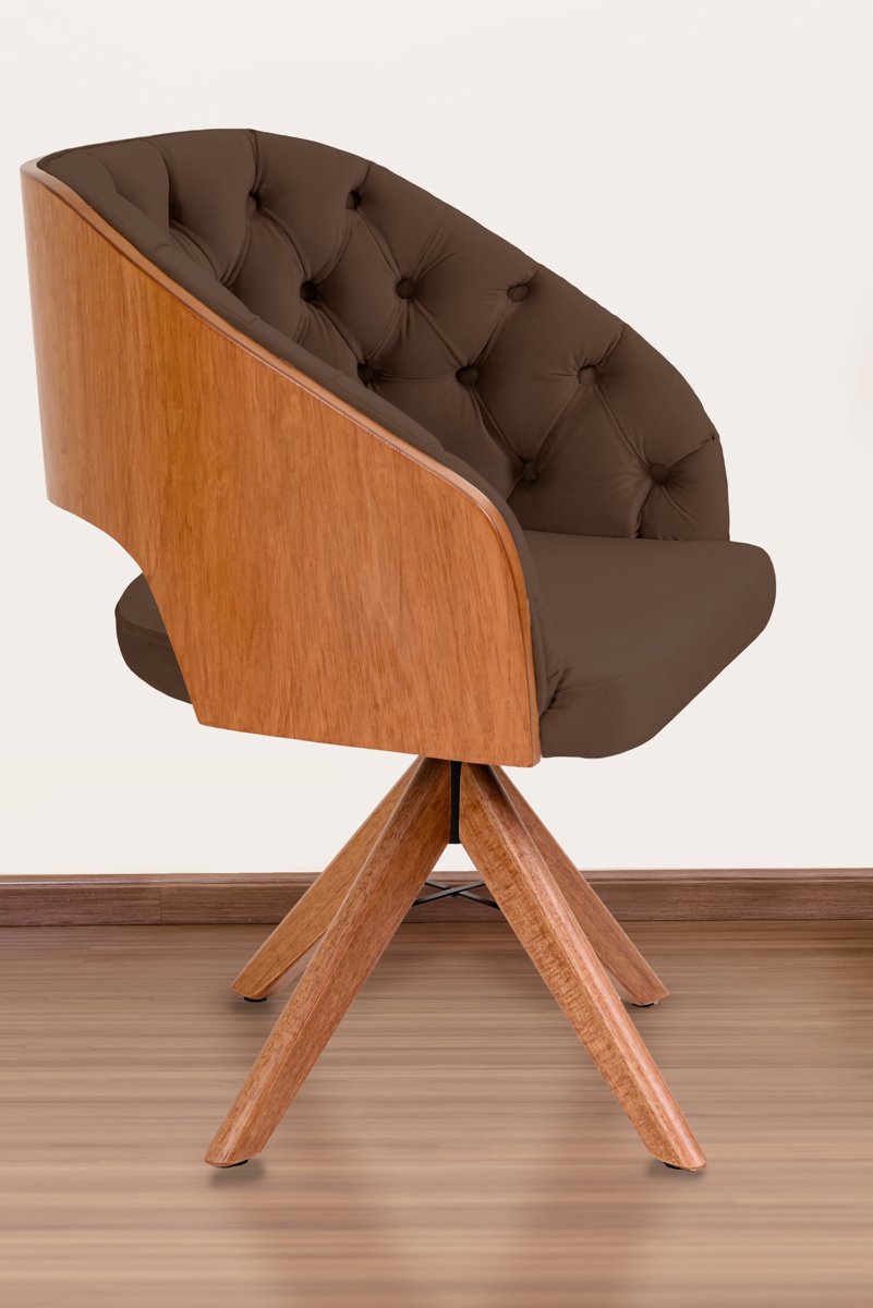 Poltrona Decorativa Mari Laminada Pé Giratório de Madeira Capitonê Cor:marrom