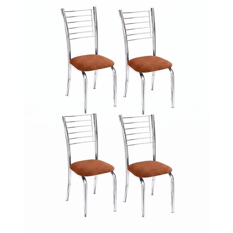 Kit 4 Cadeiras Lara Cromada para Cozinha em Aço Super Resistente-Assento Boucle Terracota-Gat Magazi
