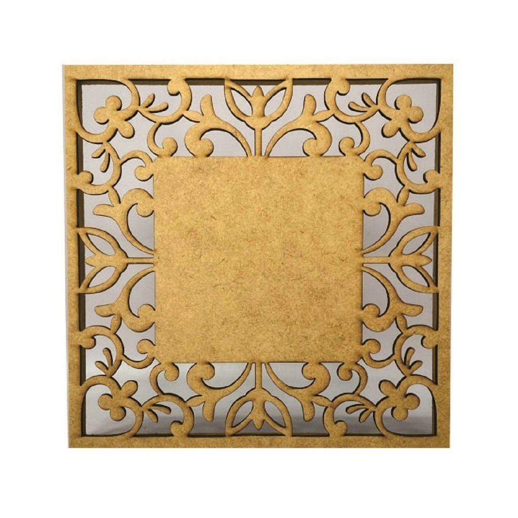 Caixa em Mdf com Tampa Trabalhada a Laser Convite Arabesco Cru a 8x8cm - Decorss - 1