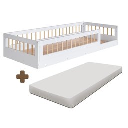 Cama Montessoriana Infantil Solteiro Com Grade De Proteção 84 x 195 cm Com Colchão Branco Suki - 1