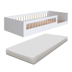 Cama Montessoriana Infantil Solteiro com Grade de Proteção 84 X 195 Cm com Colchão Branco Suki