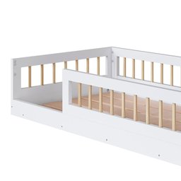 Cama Montessoriana Infantil Solteiro Com Grade De Proteção 84 x 195 cm Com Colchão Branco Suki - 3