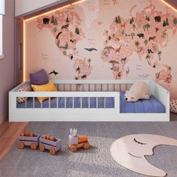 Cama Montessoriana Infantil Solteiro com Grade de Proteção 84 X 195 Cm com Colchão Branco Suki - 3