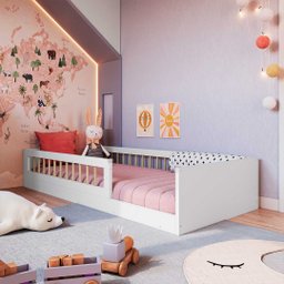 Cama Montessoriana Infantil Solteiro com Grade de Proteção 84 X 195 Cm com Colchão Branco Suki - 2