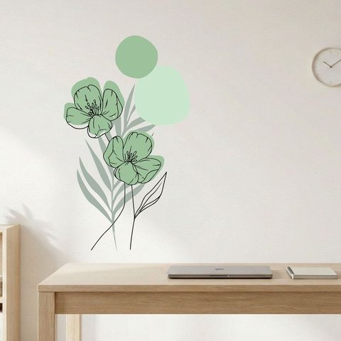 Adesivo Floral Boho Verde Estilo Nórdico 50x90 Minimalista Abstrato