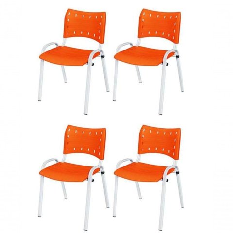 Cadeira Iso Base Branco Igreja, Escola, Escritório - Laranja Kit 4 Peças