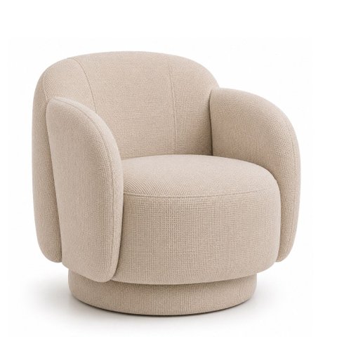 Poltrona Decorativa Oliva Base Giratória Linho Bege - Sallar Home