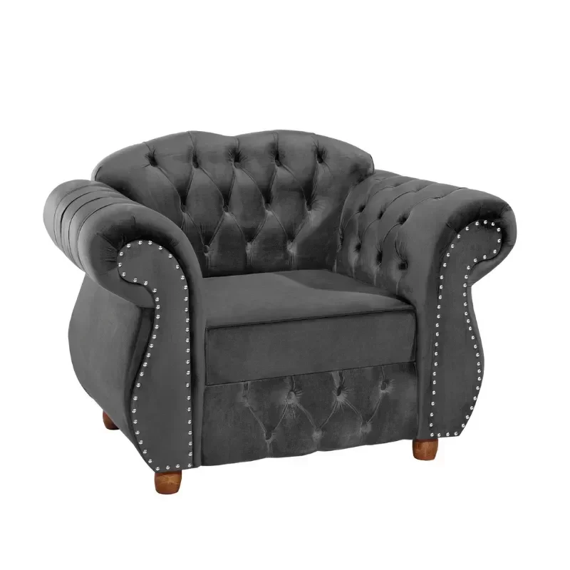 Poltrona Chesterfield Merlo Suede Cinza / Decoracao , Sala estar, tv, recepção, barbearia