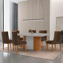 Ver imagem 1 de Mesa de Jantar Aspen 180cm Tampo Mdf e Vidro 6 Cadeiras Lisboa Veludo Marrom/nat/off/serig. Off