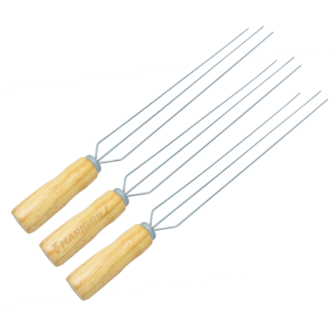 Kit 3 Espetos Triplo Tridente para Churrasqueira Churrasco Slim Fino - Marigrill