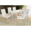 Ver imagem 1 de Conjunto: Mesa Sala Jantar Elba Tampo Madeirado C/ Vidro 120cm e 6 Cadeiras Amsterdã Cromada/off