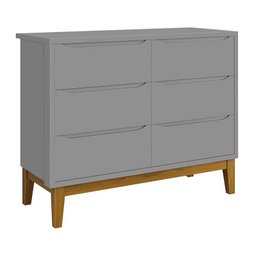 Jogo de Quarto Infantil Classic Cômoda 6 Gavetas e Berço Cinza Fosco com Pés Amadeirado - Reller Móv - 2