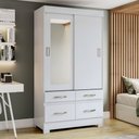 Ver imagem 1 de Guarda-roupa Solteiro Évora 2 Portas 4 Gavetas com Espelho Flex Branco/rosa - Pnr Móveis