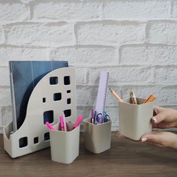 Kit Ambiente 4 em 1 Porta Objetos Organizador Multiuso Mesa Escritório Cinza Dello - 2