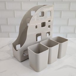 Kit Ambiente 4 em 1 Porta Objetos Organizador Multiuso Mesa Escritório Cinza Dello - 7