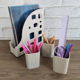 Kit Ambiente 4 em 1 Porta Objetos Organizador Multiuso Mesa Escritório Cinza Dello - 5