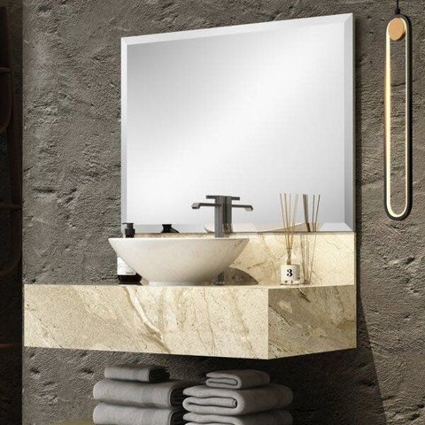Bancada em Porcelanato para Banheiro 80cm Max para Cuba de Apoio Bege/Travertino