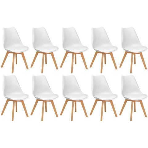 Conjunto 10 Cadeiras de Jantar Eames Wood Leda Design Estofada - Branco