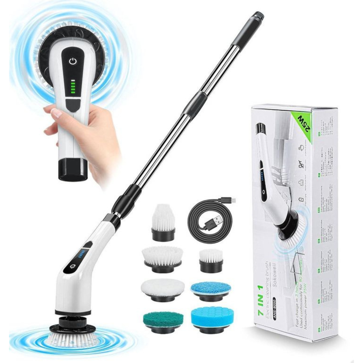 Esfregão Elétrico Mop Escova de Limpeza 360 Giratoria Usb - 2