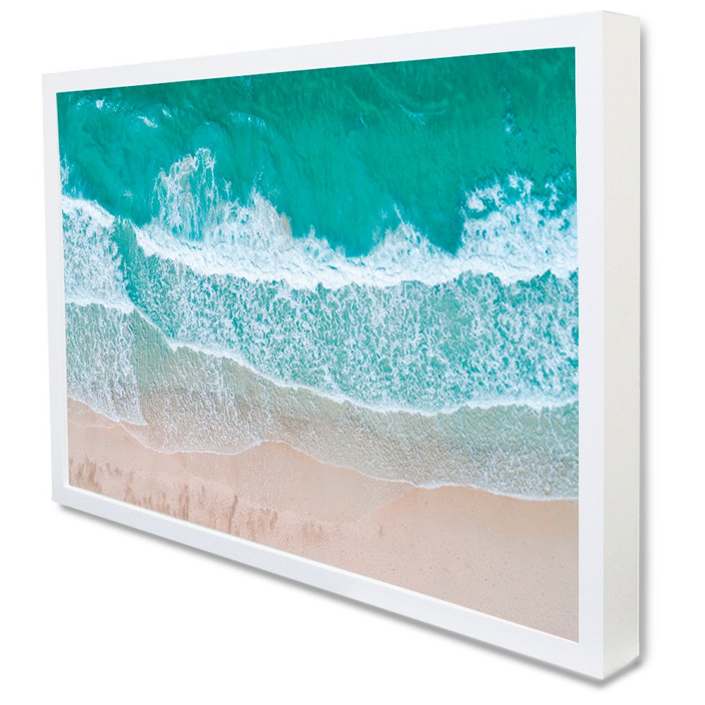 Quadro Decorativo Caixa Praia mar Azul  Tacolado Moldura Caixa Alta 4,5cm Madeira com Vidro 30 X 40c - 1