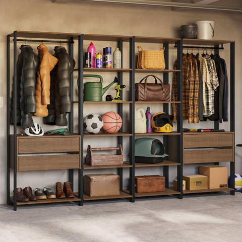 Armário Estante Multiuso Organizador 4 Gavetas 258cm Rustic/preto Madesa