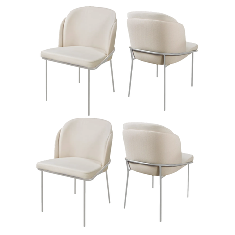 Conjunto 4 Cadeiras de Jantar Aurora no Linho Bege e Metal Champanhe
