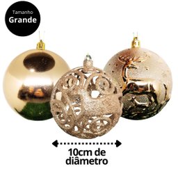 Conjunto 15 Bolas Natal Textura Rena e Folhagens Champanhe Luxo 8cm e 10cm - Master Christmas - 5