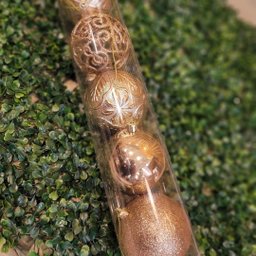 Conjunto 15 Bolas Natal Textura Rena e Folhagens Champanhe Luxo 8cm e 10cm - Master Christmas - 9