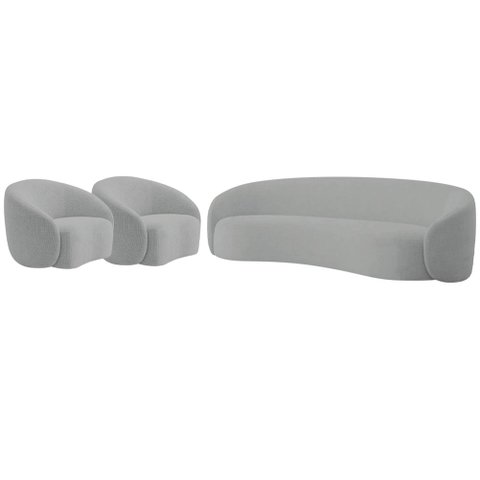 Kit Sofá 3 Lugares 180cm e 2 Poltronas Orgânica Luxo Recepção Amore Bouclé Cinza - Amarena Móveis