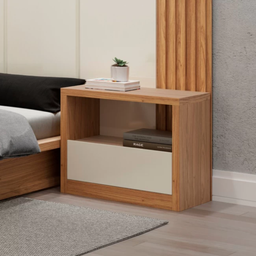 Mesa de Cabeceira Design Moderno com Gaveta Offwhite/freijó 100% Mdf 67x58x37cm - 2