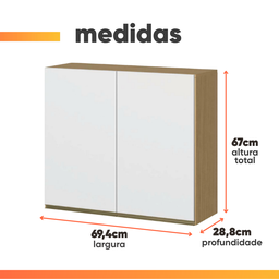 Armário de Cozinha e Lavanderia com 2 Portas Duplo Aéreo Módulo Suspenso Clara Atacama/off White - 3 Armário de Cozinha e Lavanderia com 2 Portas Duplo Aéreo Módulo Suspenso Clara Atacama/off White - 3