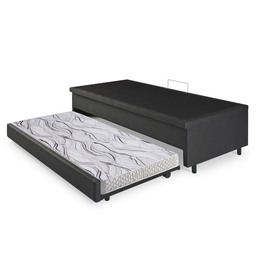 Bicama Box com Baú Solteiro Courino Linho Preto 88x188 com Colchão Auxiliar Ecoflex - 8
