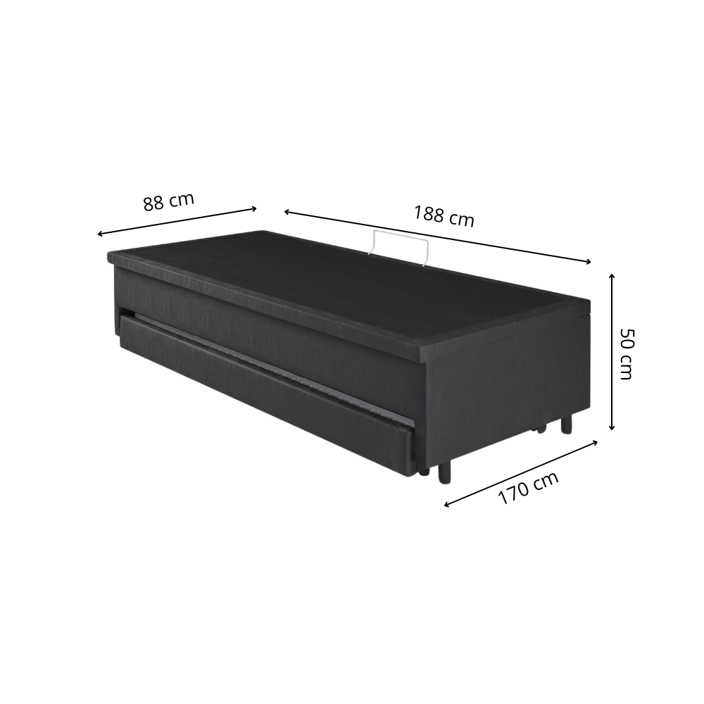 Bicama Box com Baú Solteiro Courino Linho Preto 88x188 com Colchão Auxiliar Ecoflex - 2