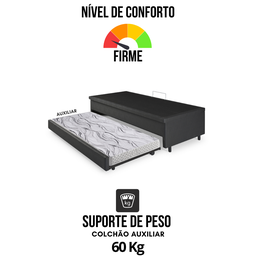 Bicama Box com Baú Solteiro Courino Linho Preto 88x188 com Colchão Auxiliar Ecoflex - 6