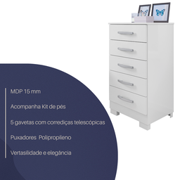 Cômoda Quarto 5 Gavetas com Corrediças Telescópicas Branco - 4