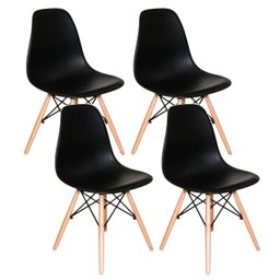 Conjunto 4 Cadeiras Eames Eiffel com pés de madeira - Preto - 1