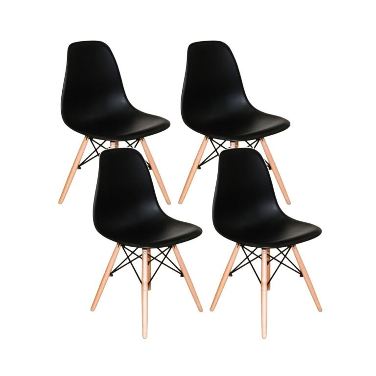 Conjunto 4 Cadeiras Eames Eiffel com pés de madeira - Preto
